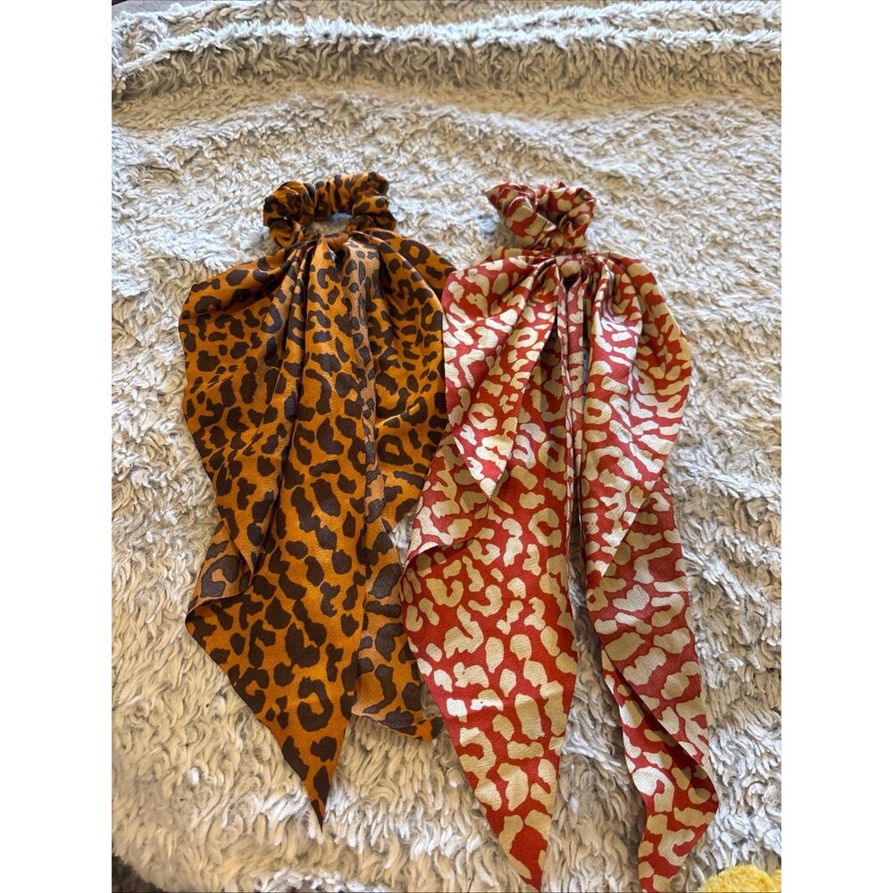Leopard Scarf Scrunchies Women OS Brown‎ Red Excellent 2 Pack Animal